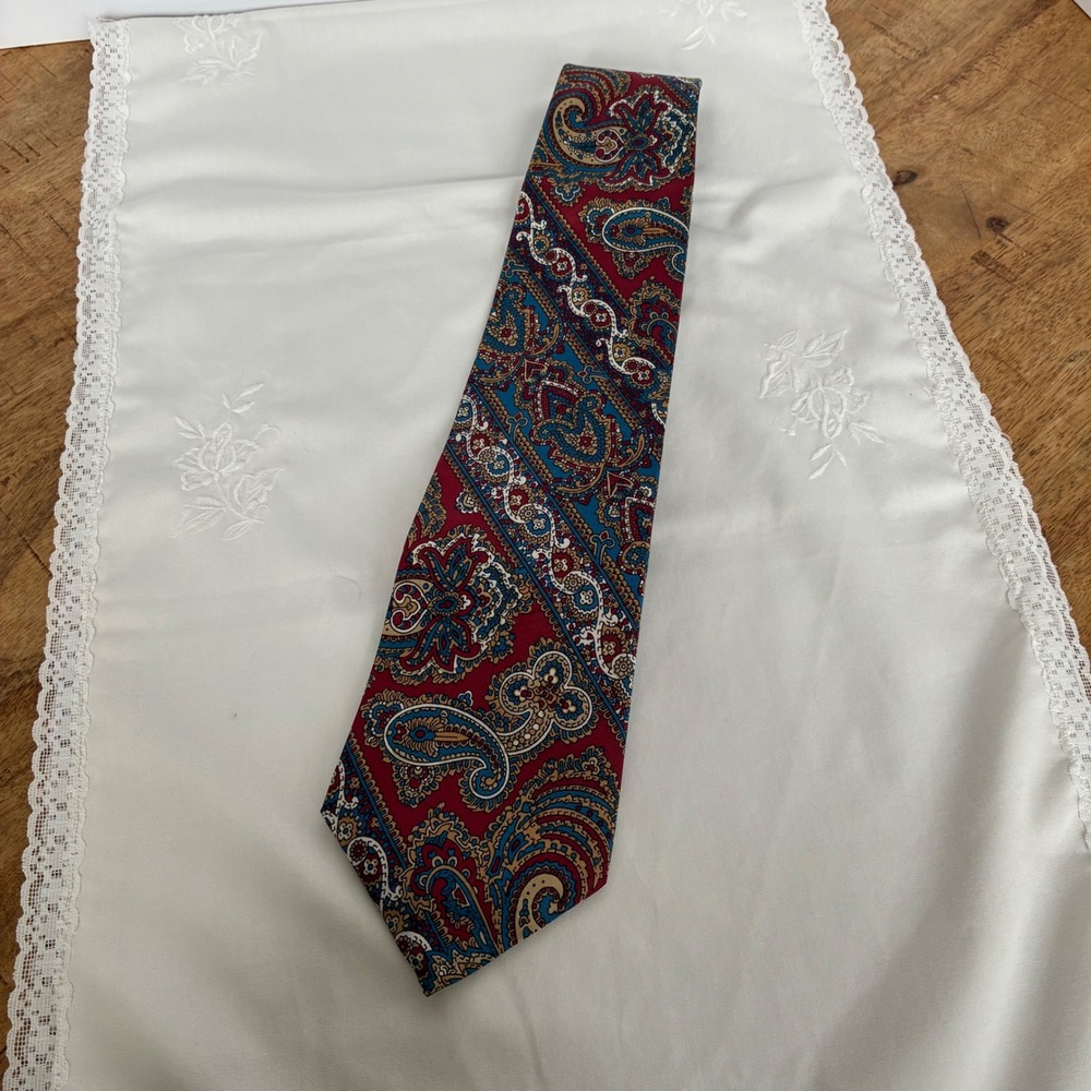 Kings Lynn Tie Mens Burgundy Teal Silk Paisley Medallion Classic Wide Blade
